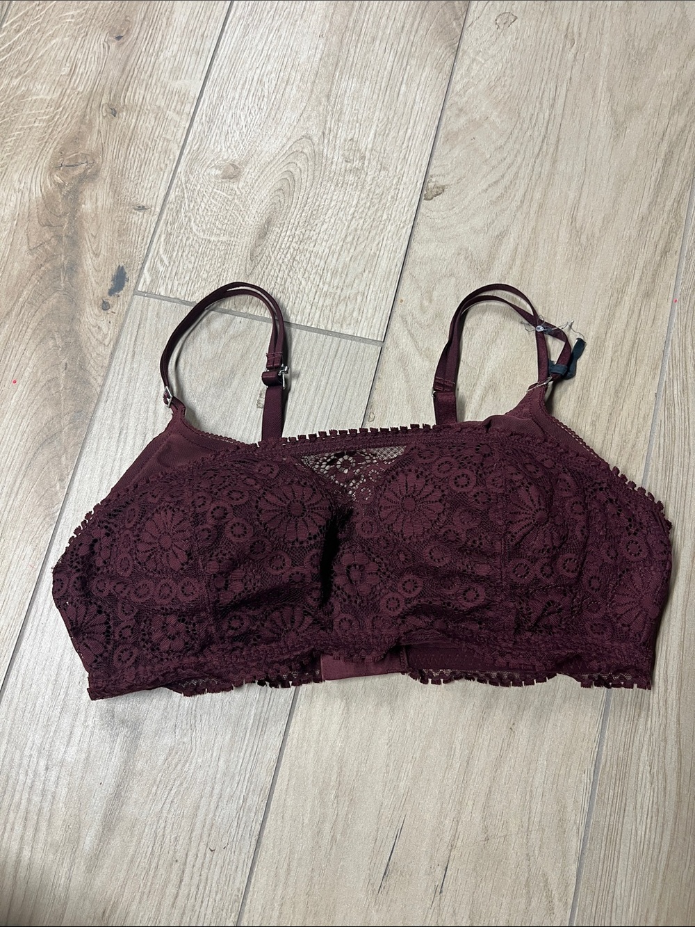 aerie Deep Wine Lace Bralette with Floral Crochet